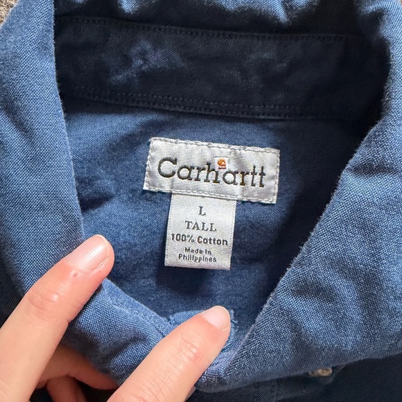Carhartt Blue Canvas Short Sleeve Button Down Shirt Men L 100% Cotton Casual Top - Picture 4 of 9